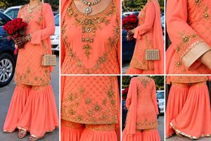 Exquisite Peach Embellished Sharara Set
