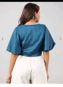 Embroidered Teal Crop Top