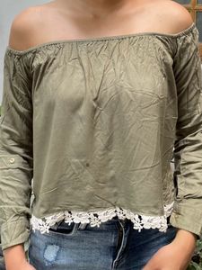 Off Shoulder Olive Green Top With bottom Lace