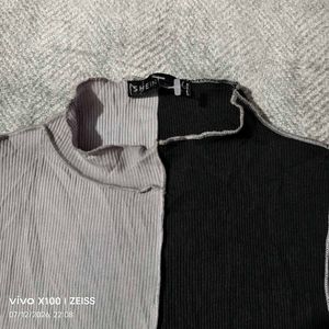 40127. Colorblock Mock Neck Crop Top