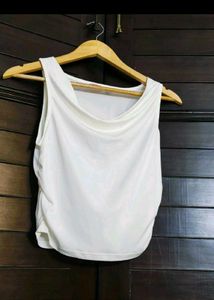 Ginger White Shimmery Cowl Neck Crop Top
