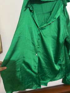 Vibrant Green Satin Button-Up Shirt
