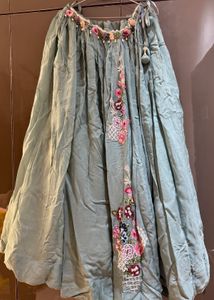 pastel green georgette lehanga