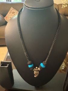 Oxidised silver Cord Necklace with Blue Bead