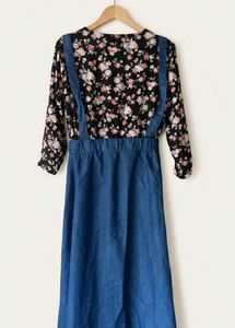 beautiful denim frock with floral inner attached