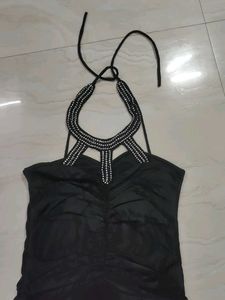 Elegant Black Halter Neck Dress