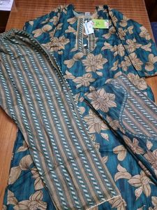 Teal Floral Print Kurta Set