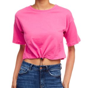 Hot Pink drawcord hem Cropped T-Shirt