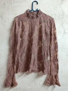 Partywear Lace Mock Neck Top Sheer