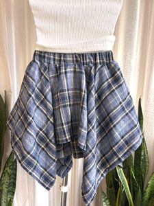 Imported Plaid Asymmetry Skort with Bow Detail