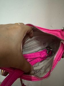 Hot Pink Croc Embossed Shoulder Bag