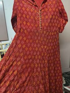 Red Bandhani Print gown