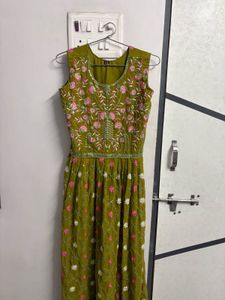 Embroidered Olive Green Ethnic Gown