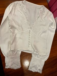 Elegant White Lace Trim Blouse