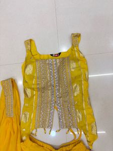Padded Yellow Embroidered corset top bottom with D