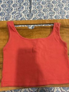 Coral Ribbed Cropped Tank Top