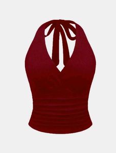 Elegant Halter Neck Wine Red Top