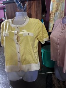 Cute Yellow Button-Up Knit Top