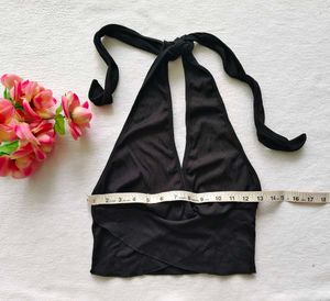 Black Ribbed Halter Crop Top