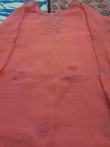 Peach Chikankari Kurti