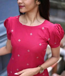 Stylish Pink Kurta with Puff Sleeves