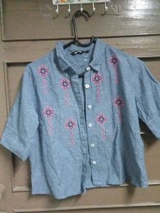 Cute Embroidered Blue Top