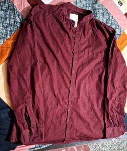 Maroon chinese Collared Button-Up Shirt