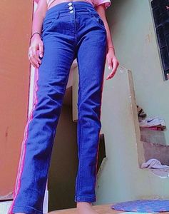 High Waist Jeans Blue Color Lining Jeans