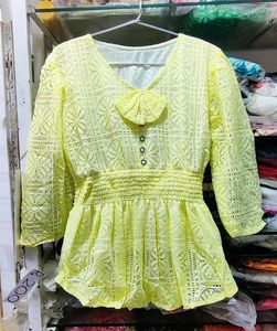 Chic Lemon Lace Peplum Top