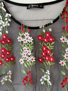 Embroidered Floral Sheer Mesh Top