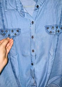 Cute Denim Tie-Front Shirt