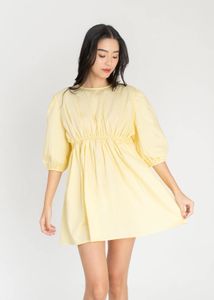 Yellow Puff Sleeve Mini Dress