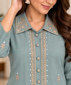 New Sage Bloom Embroidered Kurta Pant Set