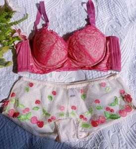 Pink silicon soft flexible paded Bra and Panty Set