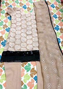 Beige Kurta Set with Sequins