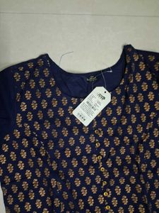 Elegant Navy Blue Kurta Set with Golden Print