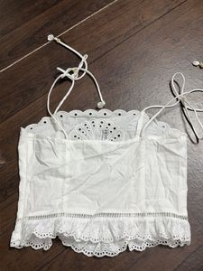 White tie up crop top