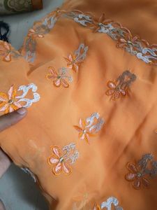 Orange Embroidered Saree