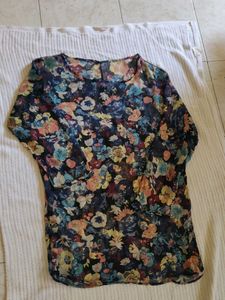 Sheer Floral Print Tunic top with vest
