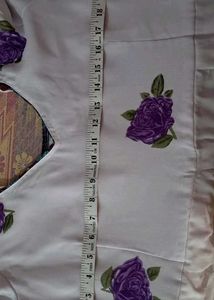 White Kurta with Purple Rose Print