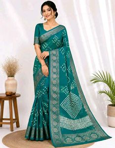 New Teal Bandhani Saree with Intricate Border