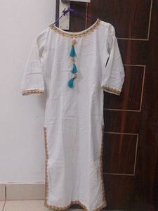 Elegant White Kurta with Tassels