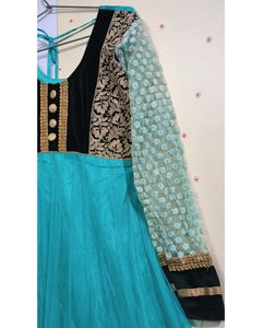 Sky Blue &amp; Green Anarkali Dress  🌟