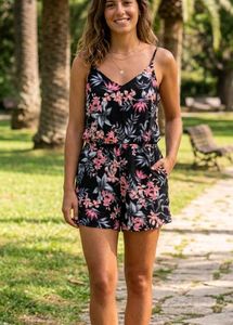 Floral Print Romper with Pockets