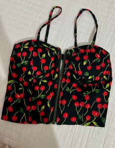 Cherry Print Corset Top (Padded)