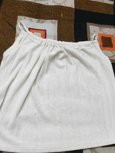 White Ribbed Cami Top with Drawstring