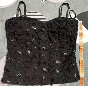 Black Floral Sequin Corset Bustier Top