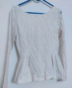 White Peplum Mesh Top