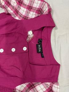 Chic Pink Plaid Button-Up Midi Dress