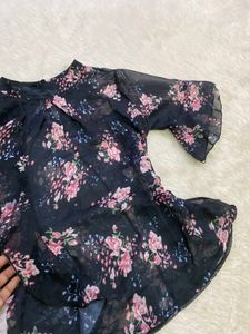 Floral Bell Sleeve Sheer Top